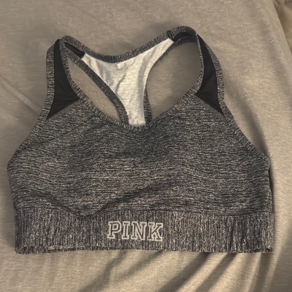 PINK Victoria's Secret Gray and Black Sports Bra Racerback